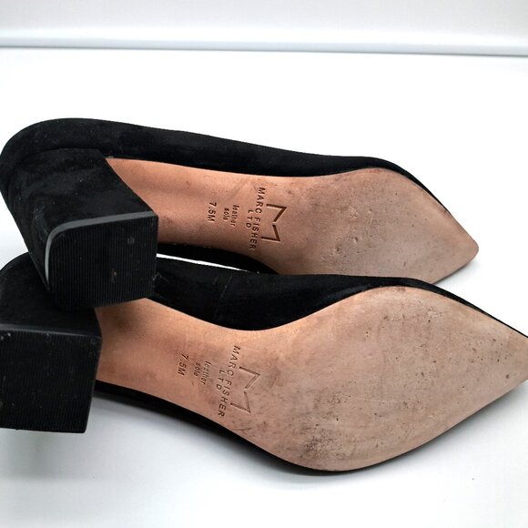 Marc Fisher LTD Womens MLZALA Black Suede Block Pumps Heels Shoes - Size 7.5 - Picture 5 of 14
